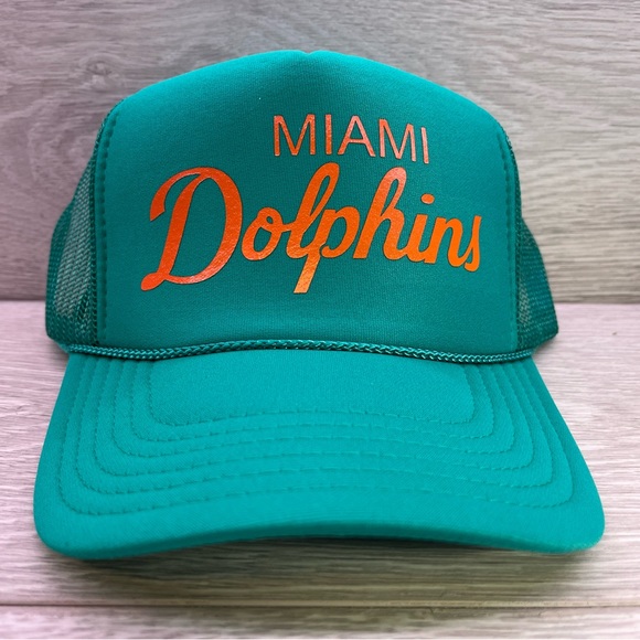 NEW VINTAGE STYLE SPORTS SCRIPT MIAMI DOLPHINS AQUA TRUCKER HAT CAP ADULT S… - Picture 2 of 3